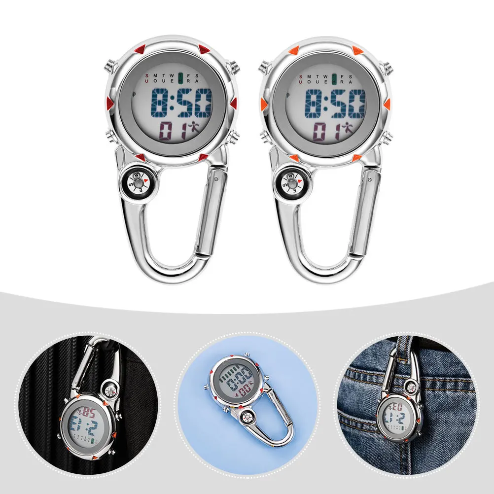 

2Pcs Clip on Watch with Glow in The Dark Function Stainless Steel Pocket Watch Lightweight Travel Timepiece for Backpack Handbag