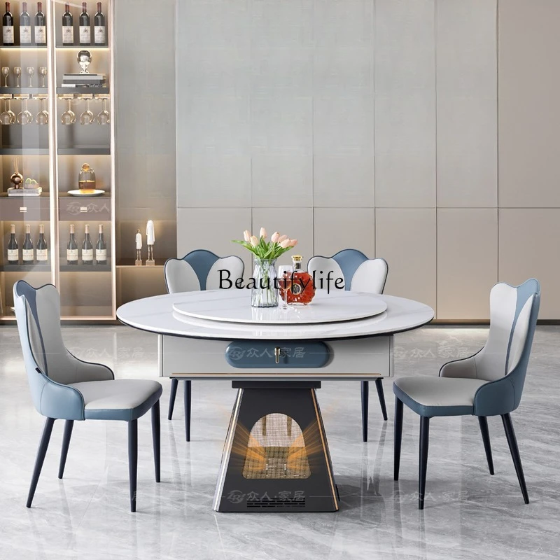

Heating fire mahjong table dining table dual-purpose induction cooker solid wood integrated household dining table
