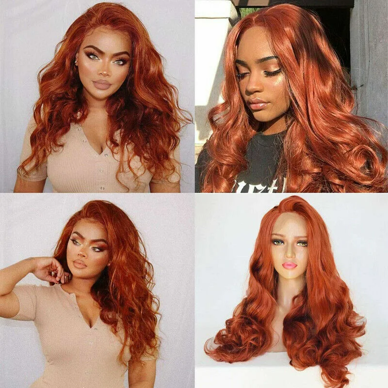 Women Copper Red Lace Front Wigs 26