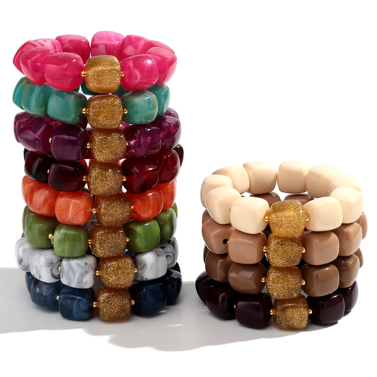 العصرية الاكريليك الملونة هندسية مربع الخرز أساور مرنة للنساء جديد بريق سوار مُزين بالخرز أساور مجوهرات الحفلات