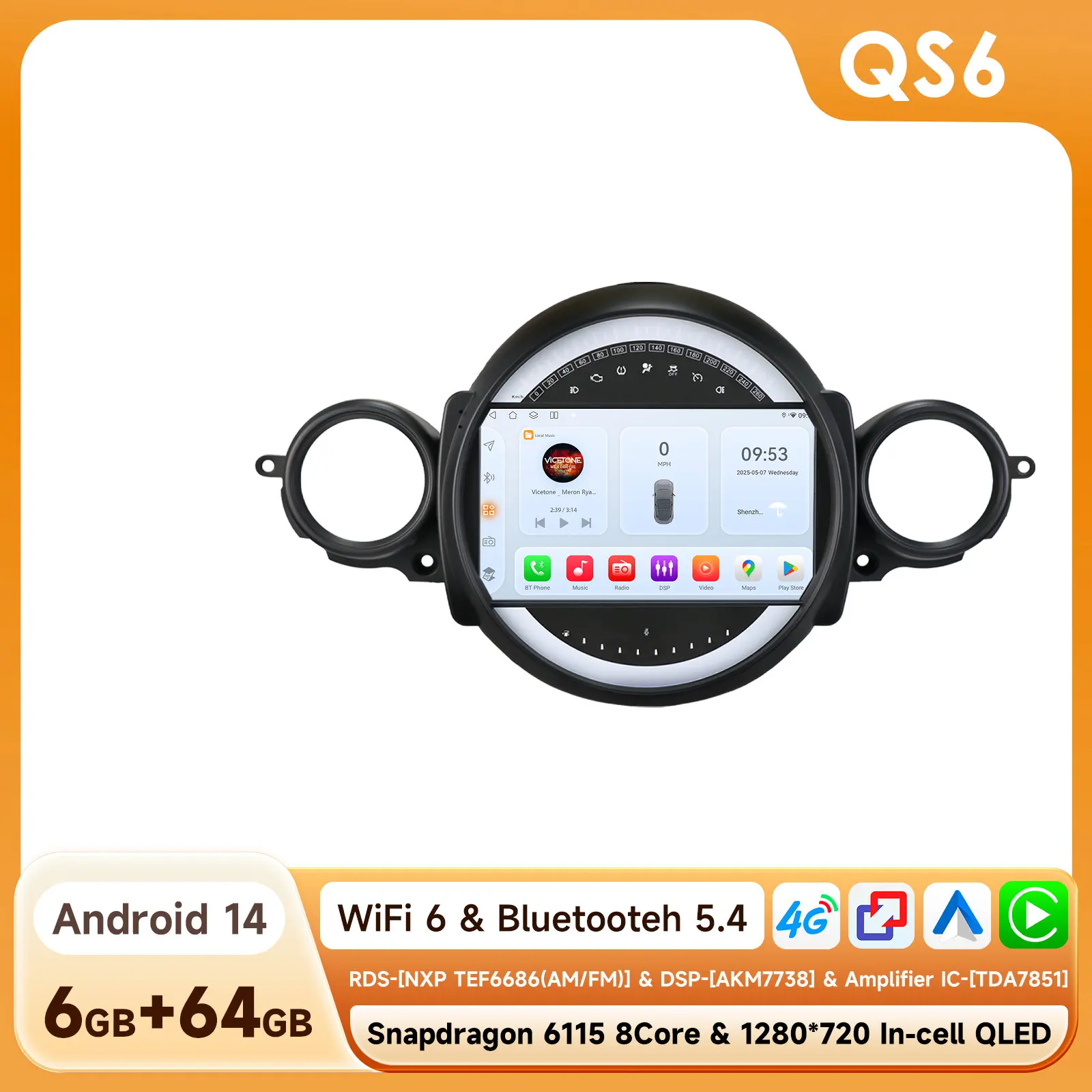 6115 Octa Core Android 14 autoradio voor BMW Mini Cooper R56 R60 R51 2006 - 2014 draadloze CarPlay auto multimediaspeler 2DIN 360 camera autoradio DSP RDS SWC intelligent scherm