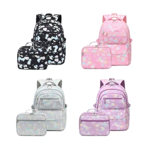 Школьный рюкзак для девочек-подростков с ланч-боксом, модный студенческий портфель для ноутбука с принтом, Повседневная легкая вместительная сумка на плечо