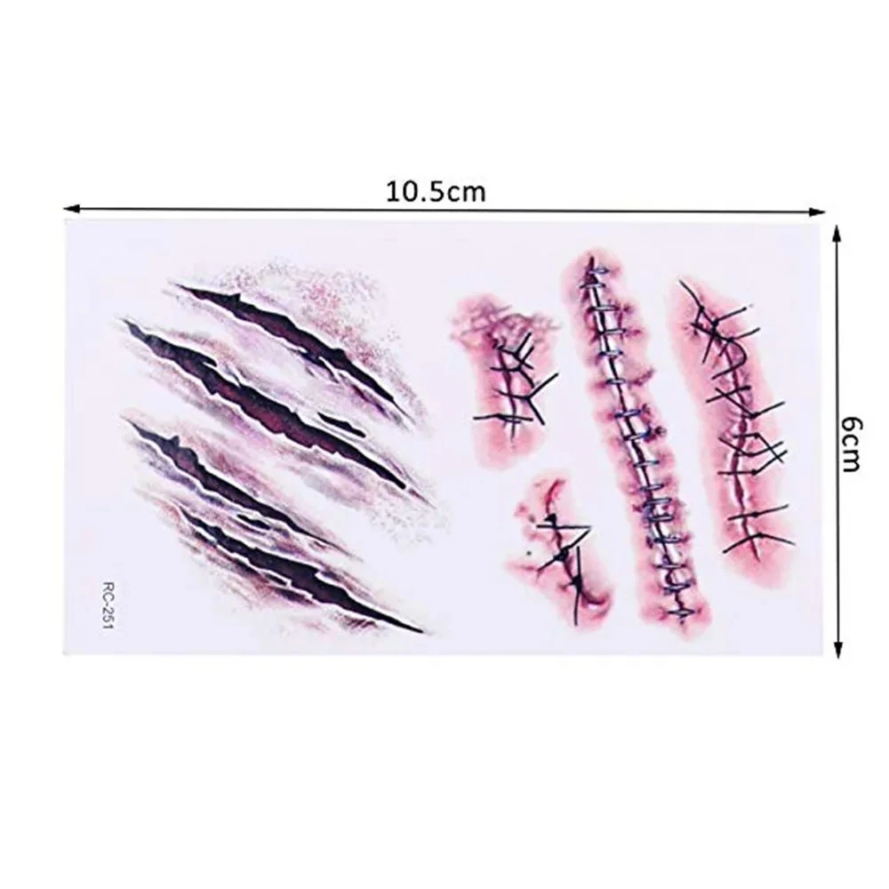 3 أوراق/مجموعة ملصقات وشم مؤقت للهالوين مقاومة للماء تدوم طويلاً، رعب واقعي، ندبة جرح للحفلات DIY هيئة آرت ديكو #5