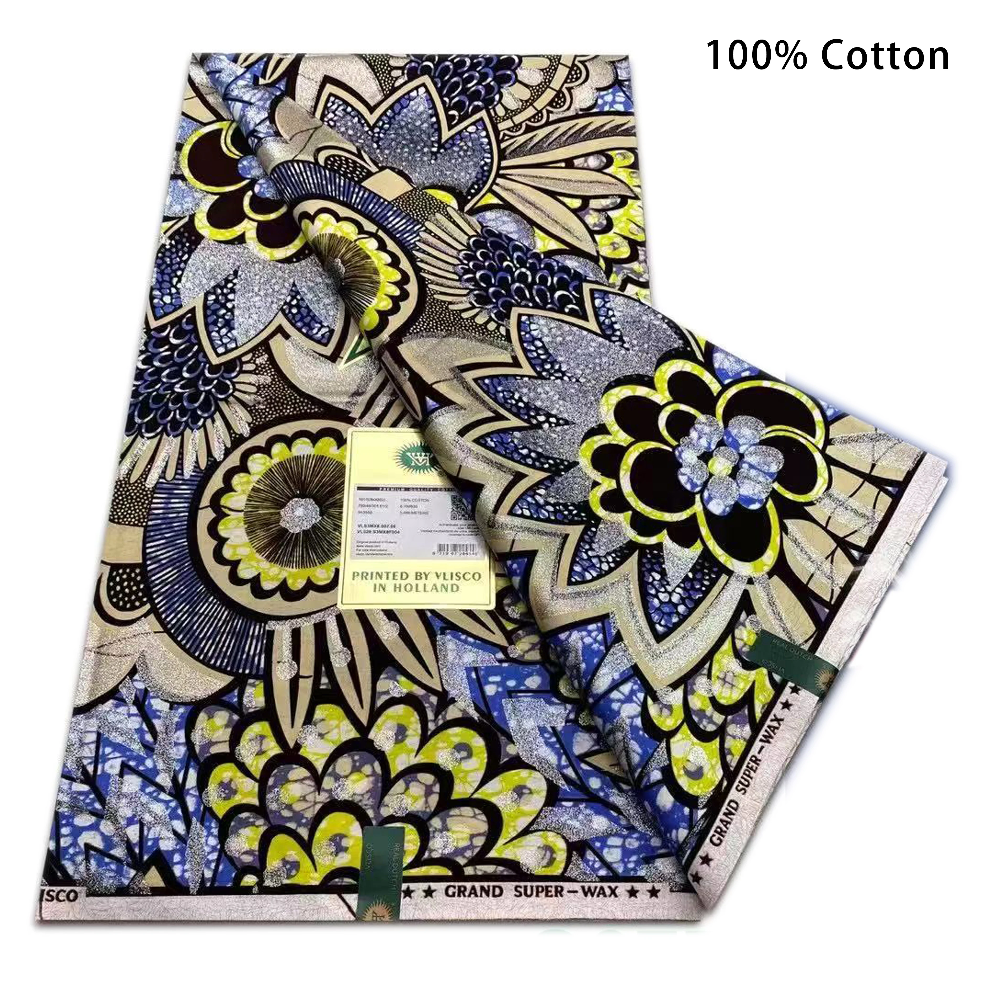 2025 New African Grey Gold Shining Super Wax Fabric Cotton Material Grand Ankara Pagne Wax Printing for Fashion Accessories