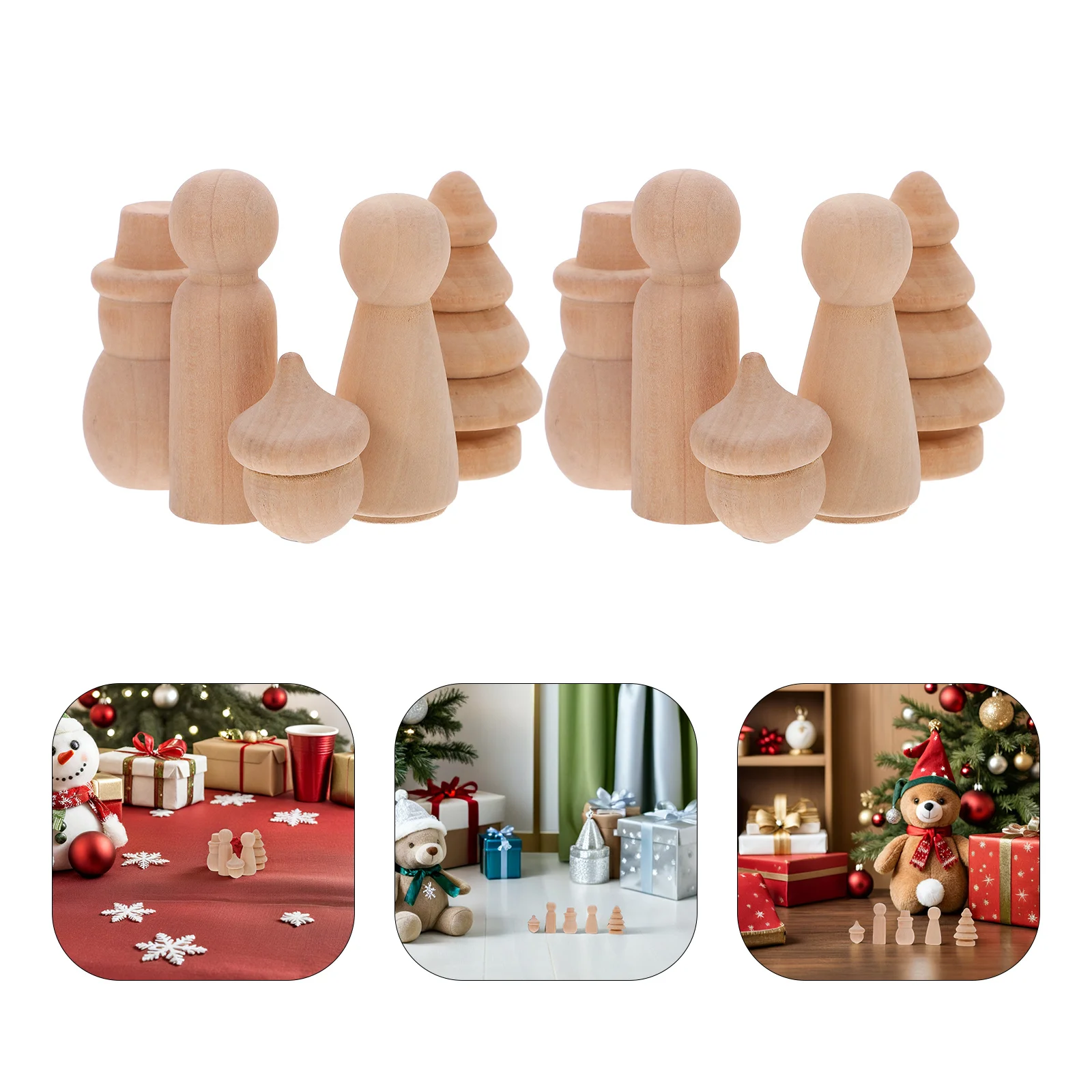 30個 クリスマス木製ペグ 未仕上げ天然木フィギュア DIYペイント用 雪だるまクラフト ホリデーデコレーション アートプロジェクト用