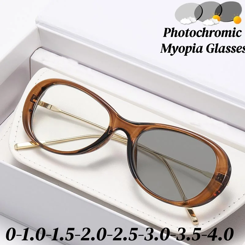 

Fashion Design Round Frame Photochromic Myopia Glasses Women Anti Blue Light Color Changing Ner Sight Eyeglasses Minus Sight