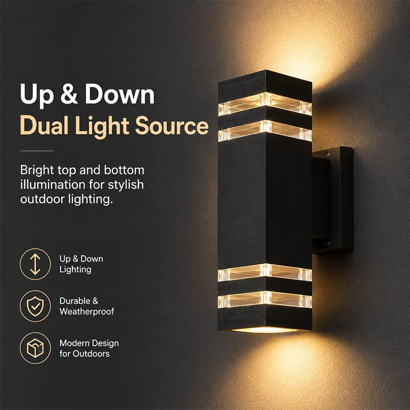 E27 LED Up Down Wall Light Outdoor, IP65 Waterproof Sconce Lamp, Modern Exterior Lighting for Porch Garden Front Door Decor