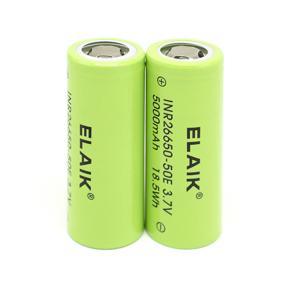 ELAIK INR26650 baterai Lithium 5000mAh 3.7V, alat listrik baterai mobil kapasitas tinggi dapat diisi ulang, baterai mobil 50E-kepala datar