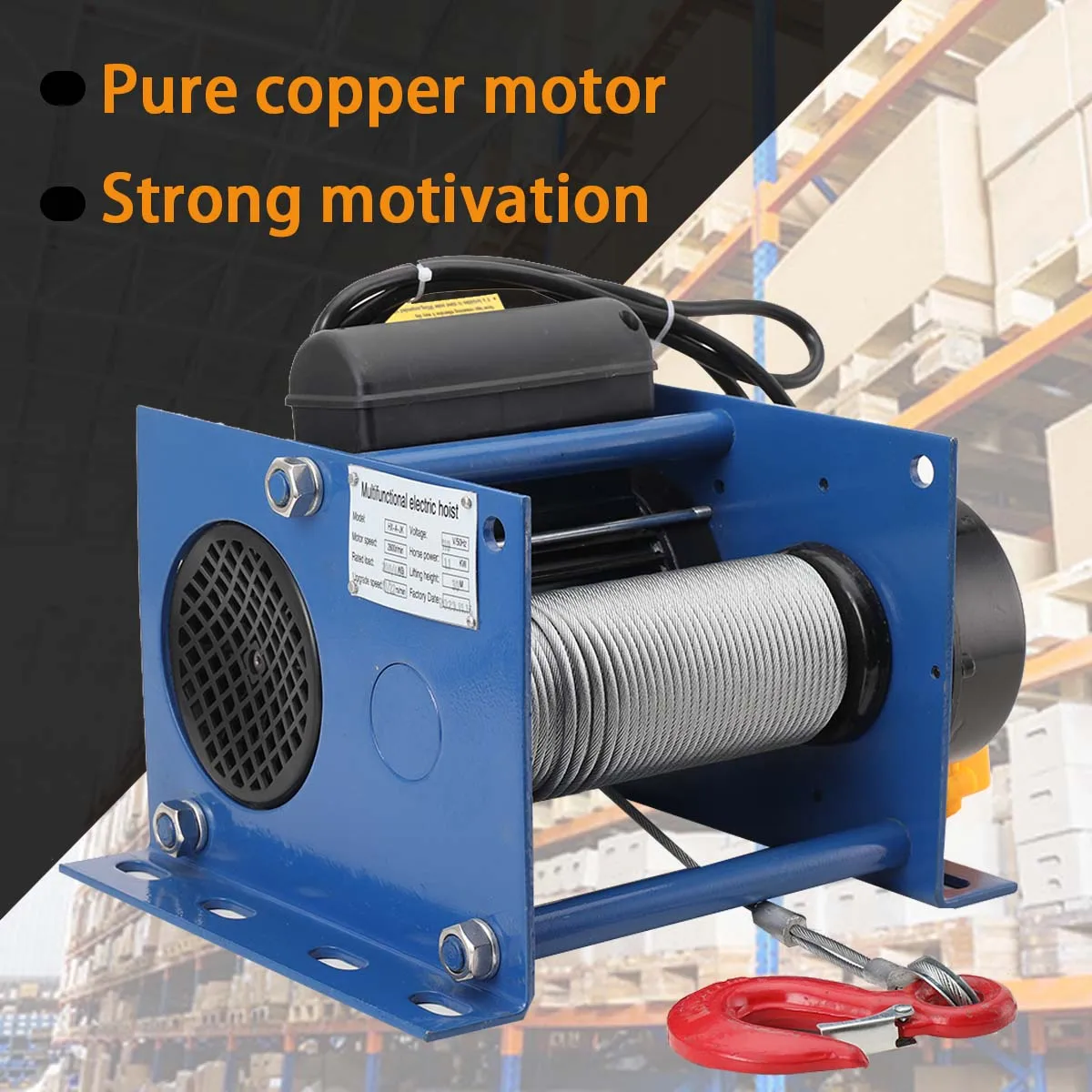 ونش كهربائي 110 فولت 200-400 كجم رافعة كهربائية 30 متر سلك فولاذي حبل زجاج أمامي لف محرك مصعد رافعة بناء منزلية