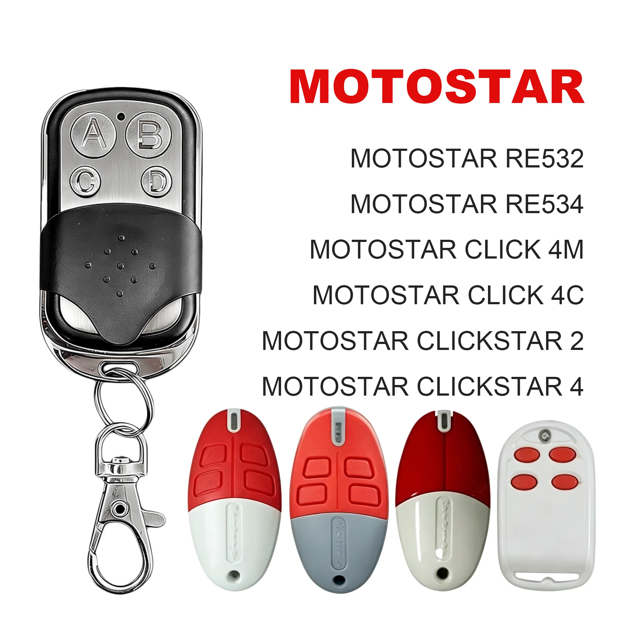 433MHz 4‑Button Garage Gate Remote Duplicator Key Fob Compatible with MOTOSTAR PROTECO ROGER TORMATIC FERPORT Fixed Code Opener