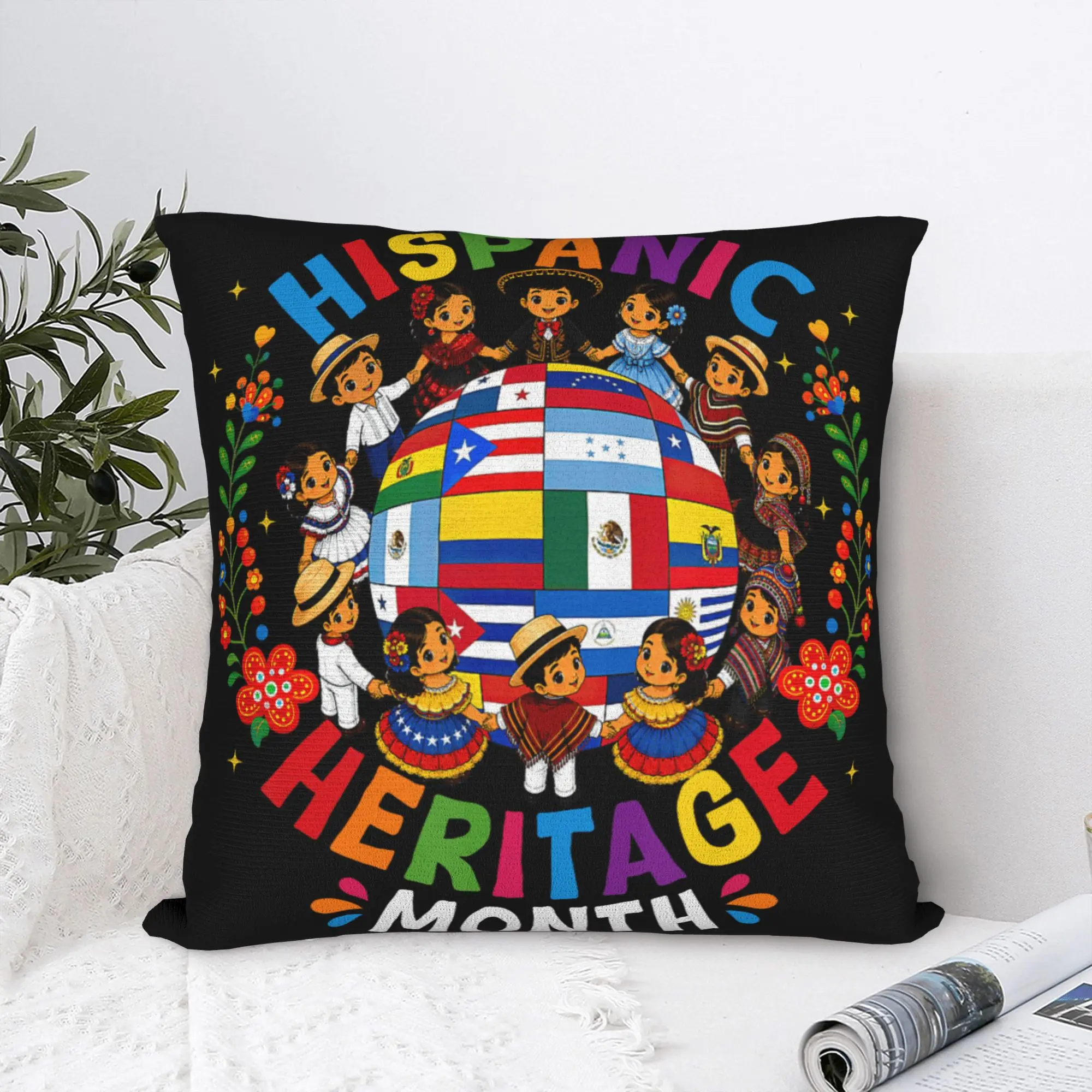 Hispanic Heritage Month All Countries Flags Pillow Case  Funny Pillow Cover Comfy Pillowcases For Living Room Bed Chair