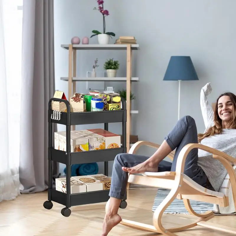 Household Multi-layer Small Cart Storage Rack Floor To Floor Kitchen Bedroom Bathroom Storage Rack With Wheels Rolling Cart image 3
