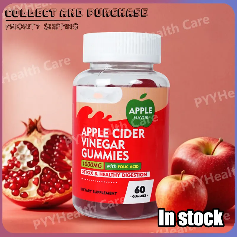 Gomitas de Vinagre de Sidra de Manzana con Vitamina B6, B12 y 1000mg de AVC para el Metabolismo, Digestión, Desintoxicación, Salud Intestinal e Inmunológica, 60 Unidades