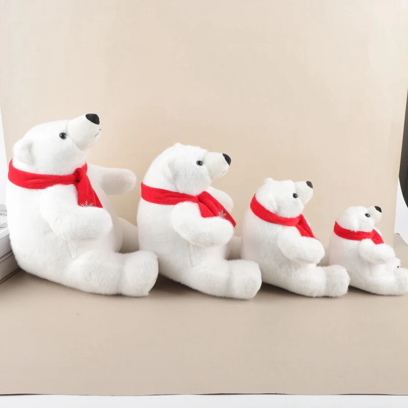 Großfüßiger Sitzender Eisbär Plüschtier mit Rotem Schal Flauschiges Gestopftes Eisbär-Kuscheltier Weiches Rundes Wildtier Zoo-Souvenir – Detail 9
