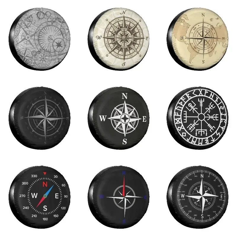 Custom Compass Spare Tire Cover Camper Nautical Dust-Proof Car Wheel Covers 14