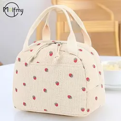 Corduroy Lunch Tas Thermische Isolatie Lunchbox Opslag Handtas Multifunctionele Kid School Koeltas Picknick FoodPouch Loncheras