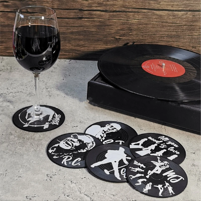 6pcs Anti-slip Retro Cup Mat Vinyl Record Coasters Music Drink Holder Mug Table Placemat Heat-resistant Non Slip ROCKABILLY