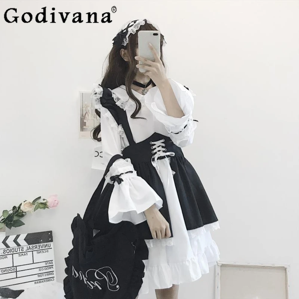 

Japanese Lolita Long Sleeve Dress Goth Less Maid Outfit Cos Sexy Cute Dress for Women Clothing