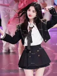 2025 Fashion Idol Jazz Dance Costume Black Suit JK Short Coat Shirt Skirt Y2K Style Kpop Performance Clothing Stage Outfits