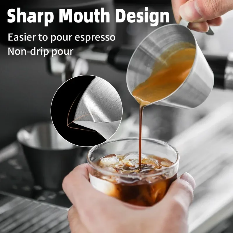 MHW-3BOMBER Coffee Measuring Cup Measuring Cup Sharp Mouth Stainless Steel with Scale Measure Jug Professional Home Barista Tool