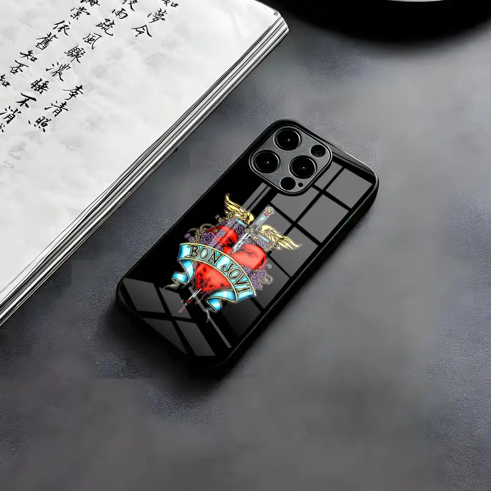 Funda para Teléfono con Diseño de la Banda de Rock B-Bon Jovi Forever para iPhone 17 Air 16 E Pro Max 15 14 13 Mini 12 Pro 11 Max Plus, Cubierta de Vidrio Negro