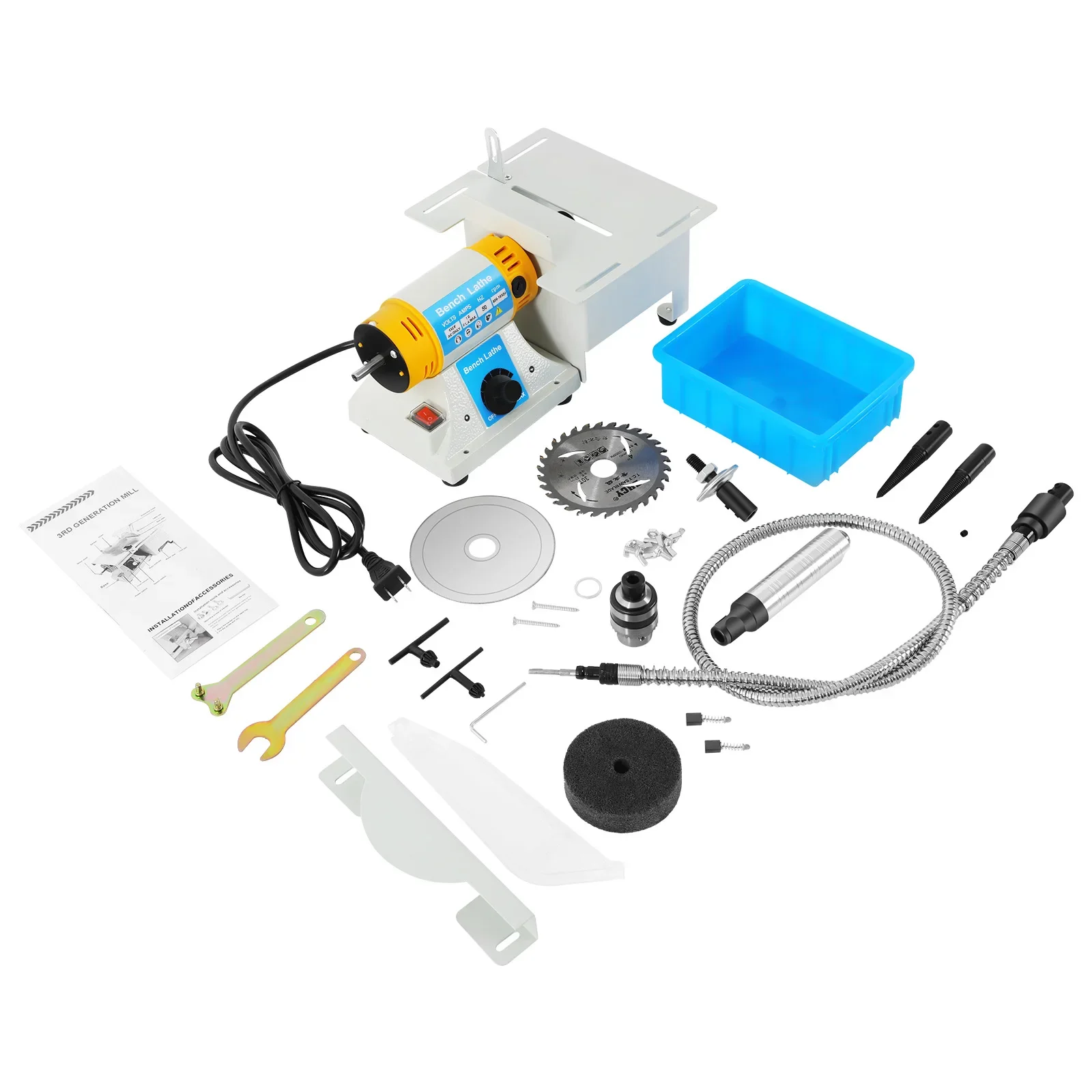 320W小型多機能電動ミルテーブルソー研磨機、速度調整可能な電動研削盤（テーブルソー付き）