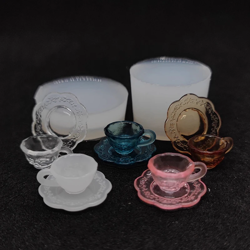 1 set poppenhuis miniatuur theekop siliconen mal UV epoxy omzet voedsel en speelkom schimmel pop accessoires speelgoed scène decoratie