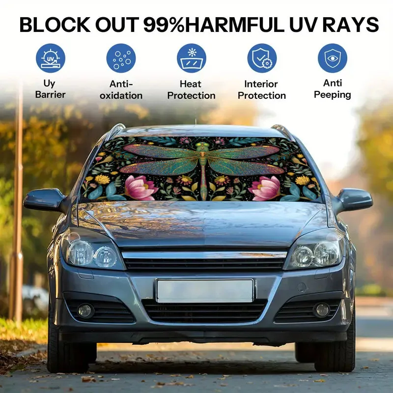 1pc Of Spring And Summer Dragonfly Floral Personalized Sports Car Sunshade, Effectively Blocks Ultraviolet Rays, Easy To Install