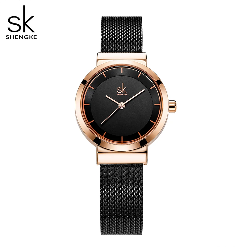 Shengke-reloj dorado de lujo para mujer, pulsera de cuarzo con diamantes, elegante, malla de acero