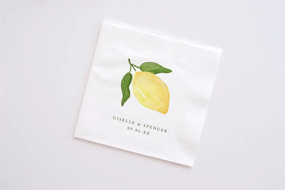 50PCS Lemon cocktail napkin TEMPLATE, minimalist lemon wedding napkin template, personalized napkin template, party napkin edita