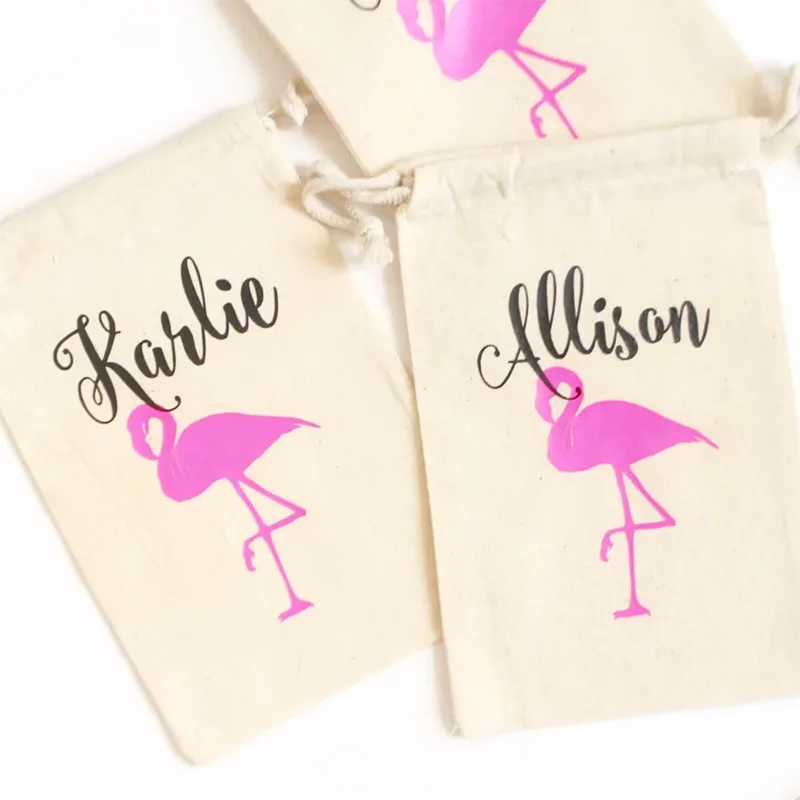 3pcs Personalized Cotton 5x7in Flamingo Favor Bag Bachelorette Party Supplies Hangover Kit Let's Flamingle Bachelorette Gift Bag