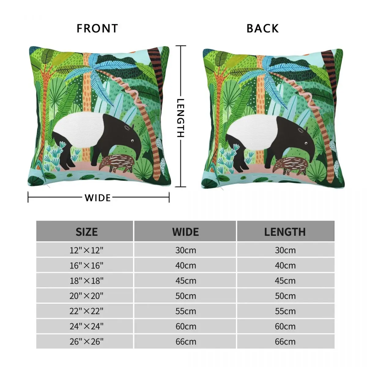 Malayan Tapir Baby Square Pillowcase Polyester Linen Velvet Creative Zip Decor Pillow Case Home Cushion Case 45x45