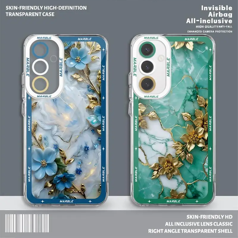 Transparent Soft Case for Samsung Galaxy A35 A55A53 A54 A73 A34 A33 A25 A24 A13 A14 A15 5G Flower Marble Cover