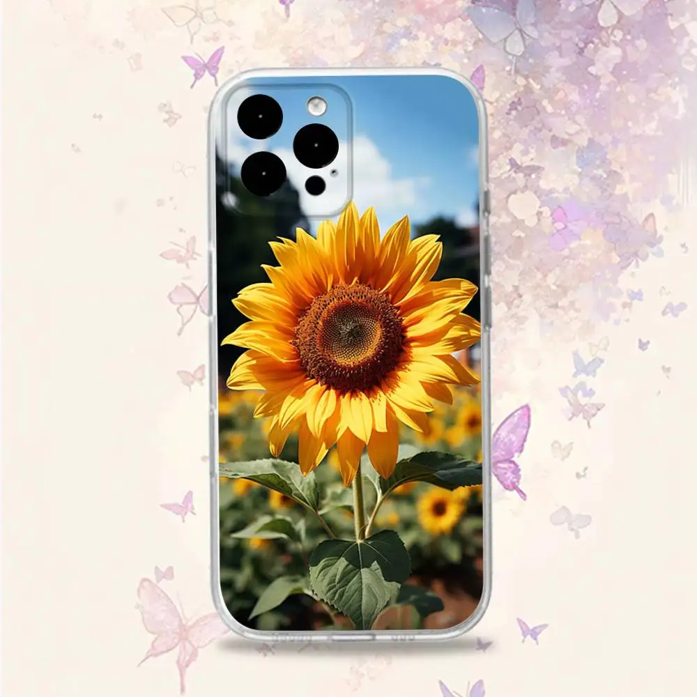 Hermosa funda de teléfono transparente S-Sunflower-es para iPhone 11,15,16,14,13,17,12,Pro,SE4,Plus,E,Max,Air,Mini funda trasera suave