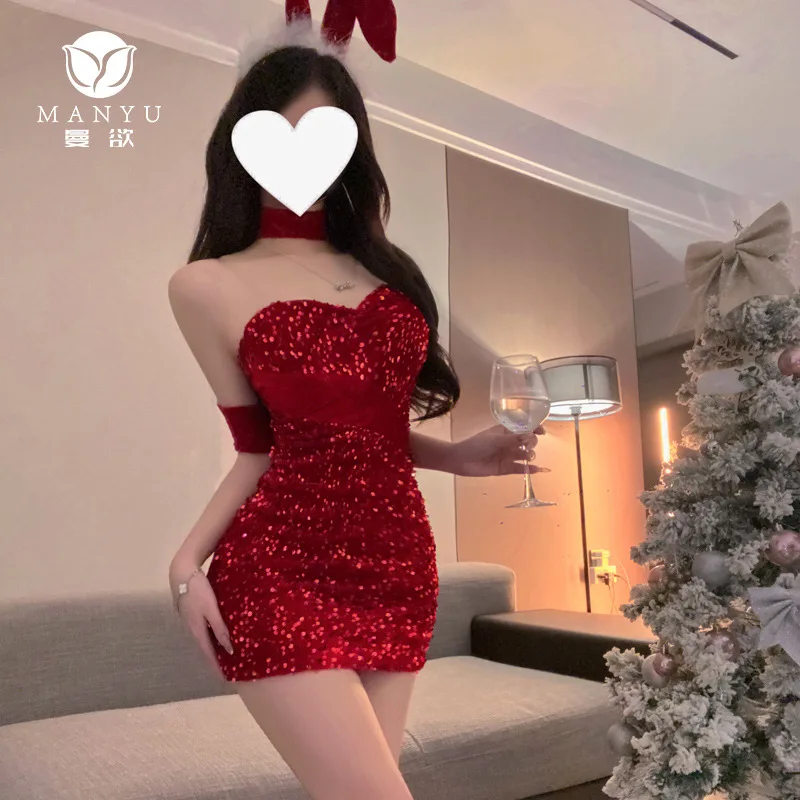 رجل جديد يريد الملابس الداخلية المثيرة المثيرة المخملية الترتر عيد الميلاد الأرنب المثيرة الملابس الداخلية منامة إغراء يمكن ارتداؤها خارج 9343 #1