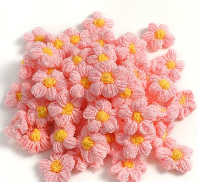 10pcs Knitting Flower Head Crocheted Yarn Bouquet Ornament Carnation Hand-woven Hairpin Pin Brooch DIY Sewing Accessories