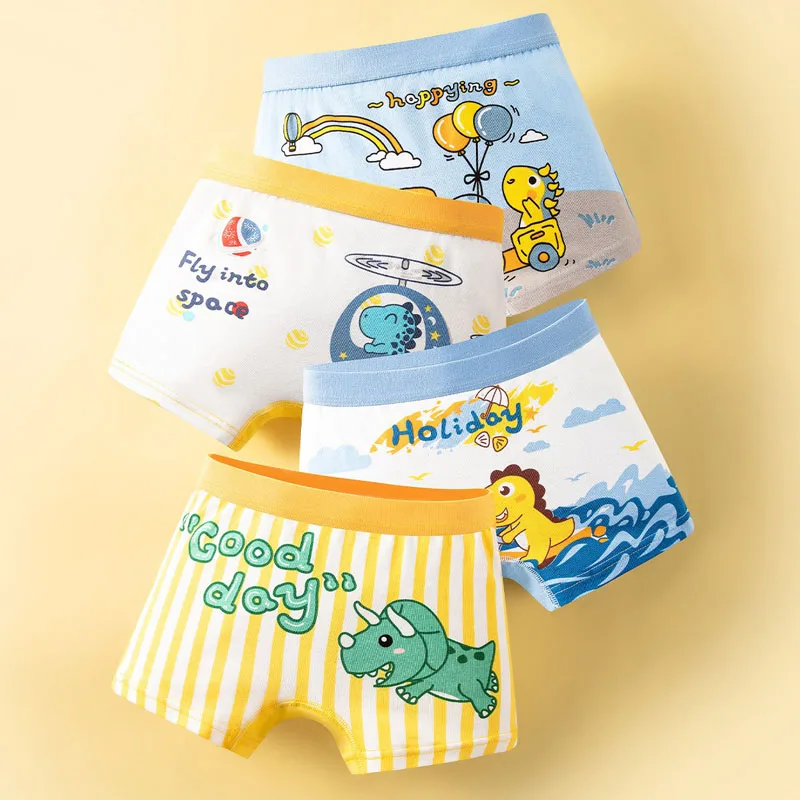 4PCS/Set Boy Pure Cotton Boxers Kids Colorful Underwear Soft Skin-friendly Cute Design Baby Boy Underpants Size M-3XL