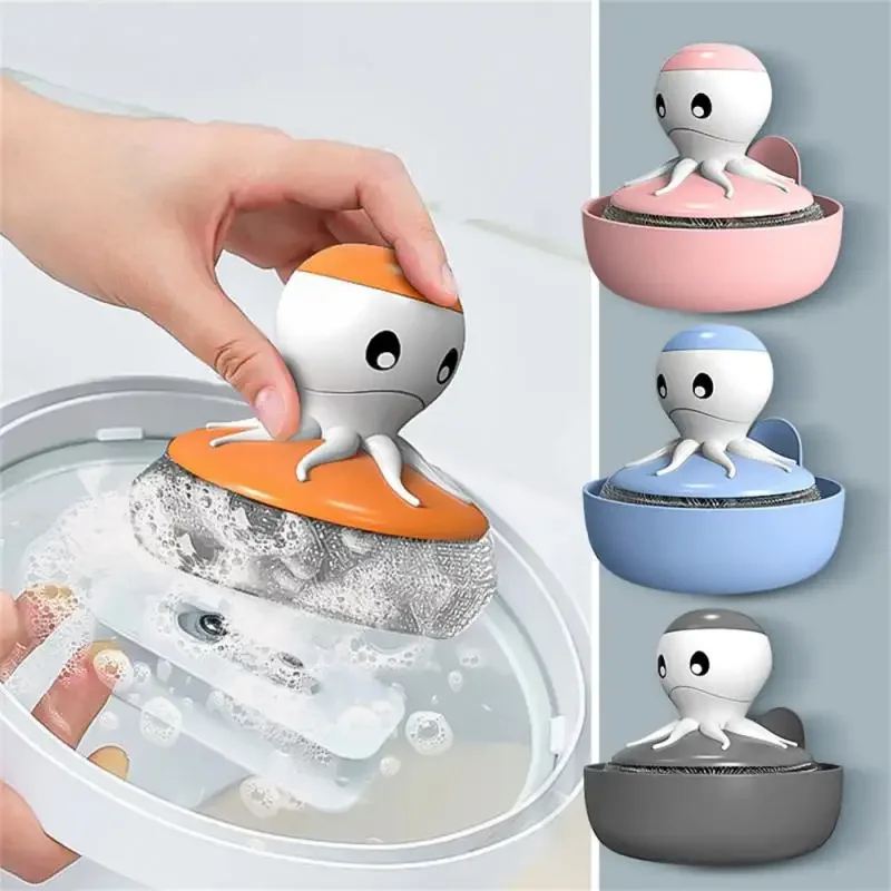 Pot Artifact Creative Household Octopus Eight-claw Handle Wall-mounted Kitchen Cleaner Detergent Stainless Steel Cleaning Brush