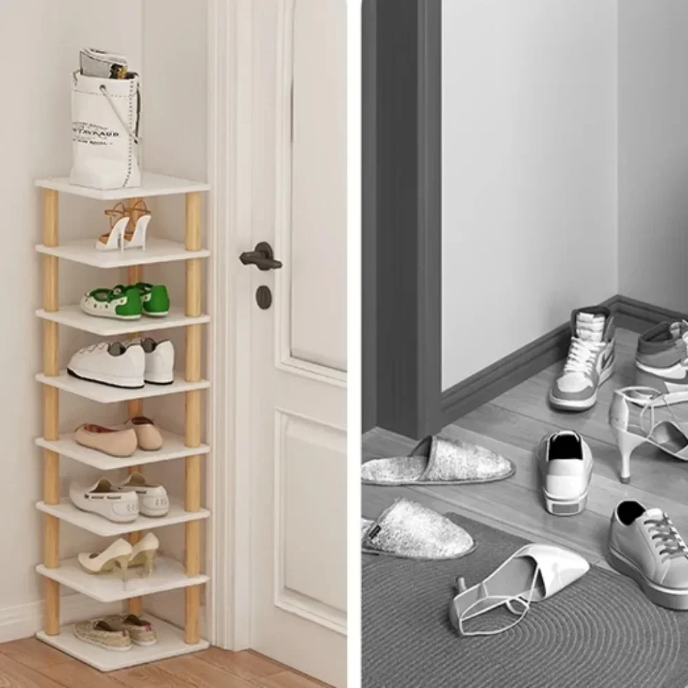 Wood Shoe Rack Multi-layer Household Easy To Assemble Storage Space Saving Small Narrow Organizer Shelf Bamboo Simple Shoe Rack