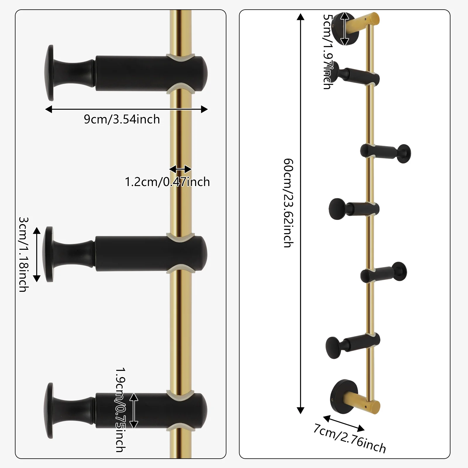 

Black+Gold Wall Mounted Vertical Coat Rack W/ 5 Adjustable Hooks for Entryways, Bedrooms, Cloakrooms, Hallways, Dressing Rooms,