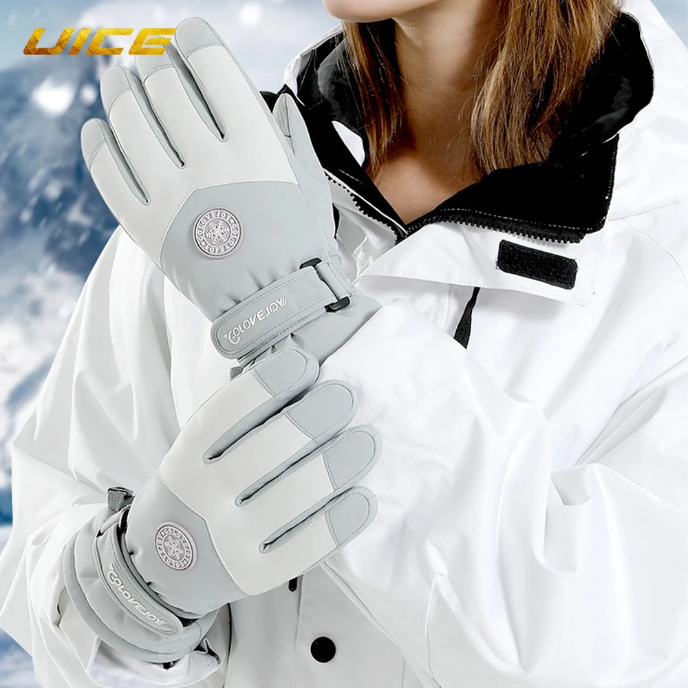 Guantes de esquí de Snowboard de invierno, cuero de PU, antideslizante, pantalla táctil, impermeable, motocicleta, ciclismo, forro polar, guantes de equitación cálidos