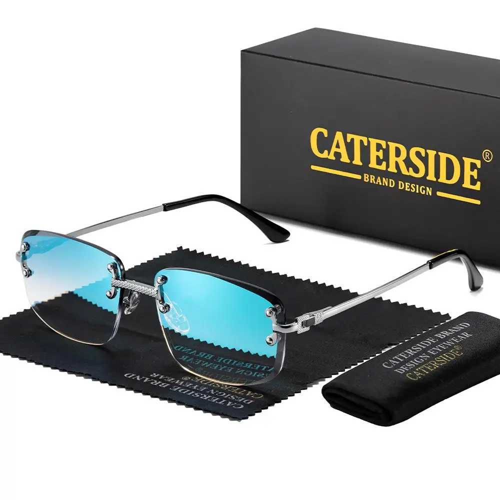 CATERSIDE Rahmenlose Sonnenbrille für Herren und Damen, luxuriöse Outdoor-Party-Sonnenbrille, Metallrahmen, Spiegel-Verlaufsgläser, UV400 – Detail 2