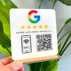 Custom Google Review Acrylic Logo with NFC Website Smart QR Code NFC Card Increase Your Reviews Social Media Standard Card Size