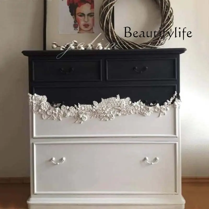 

French retro solid wood simple modern carved locker American light luxury home designer