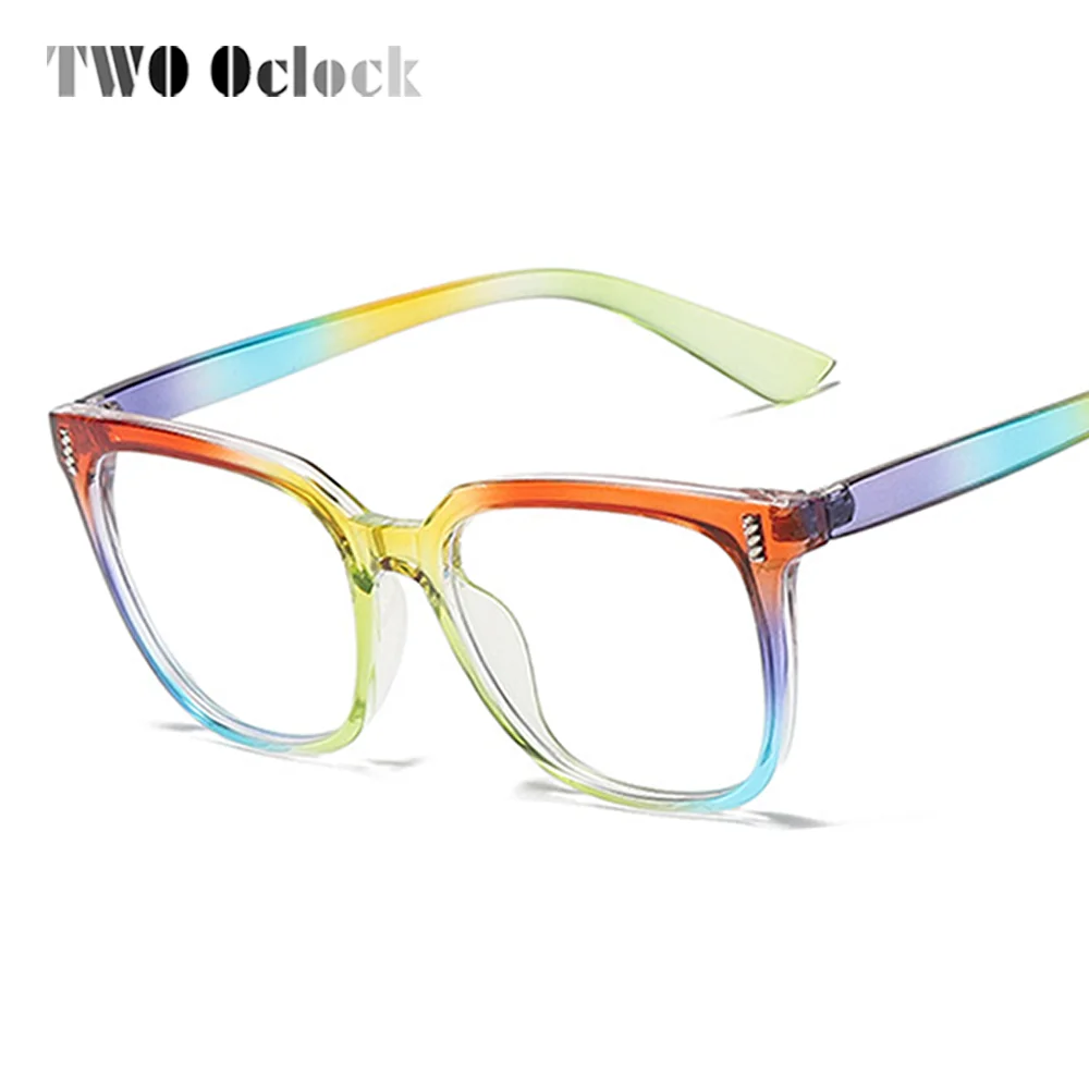 Trendy Women\'s Eyeglass with Frame Square Rainbow Colorful Prescription 0 Diopter Grade Glasses Female Plastic Anti Blue Eyewear