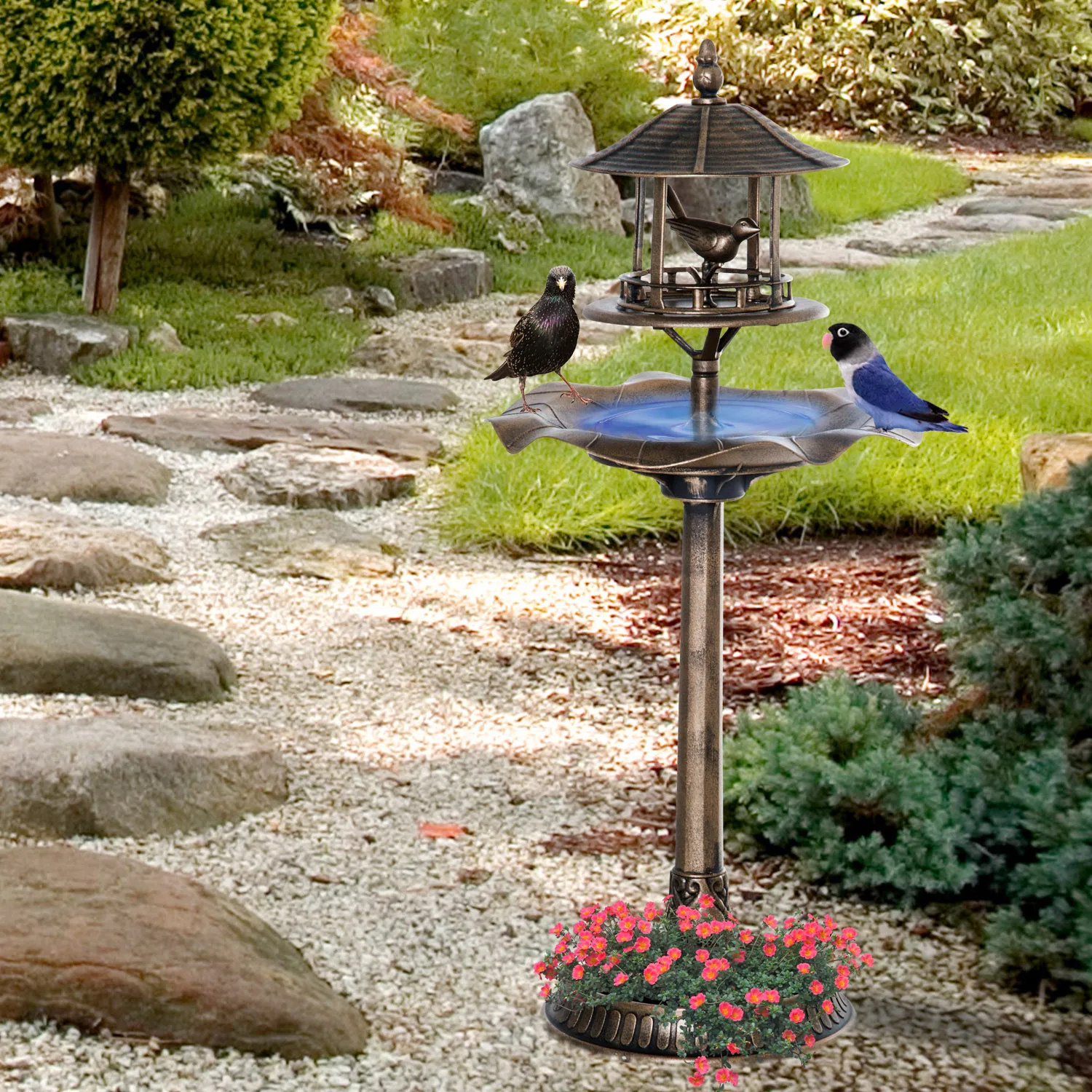 Elegant 3-in-1 Bird Bath Feeder Planter for Garden