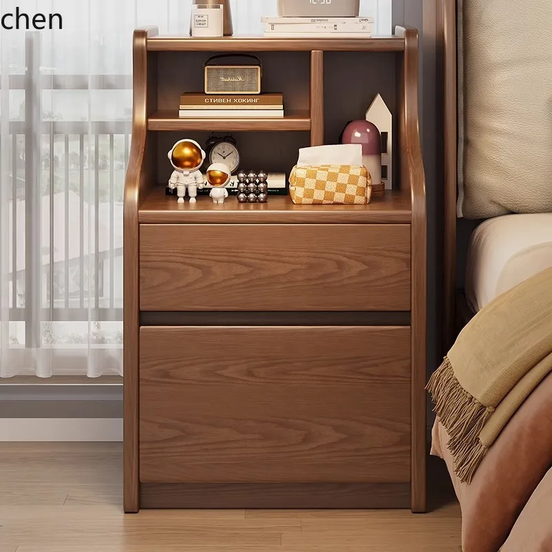 CZ Solid Wood Bedside Table Safe Integrated Household Anti-theft  Storage Cabinet with Fingerprint Password Lock