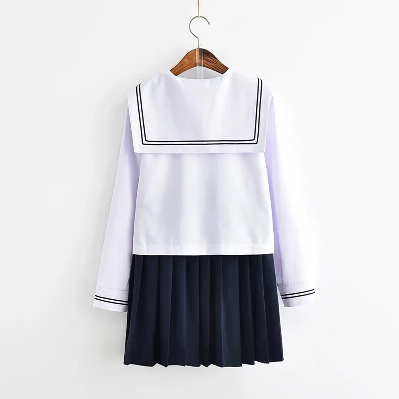 Long Sleeved Sailor Suit Jk Sets Japanese School Uniforms Girls White Top Navy Pleated Skirt Sakura Pattern Cosplay Student Suit