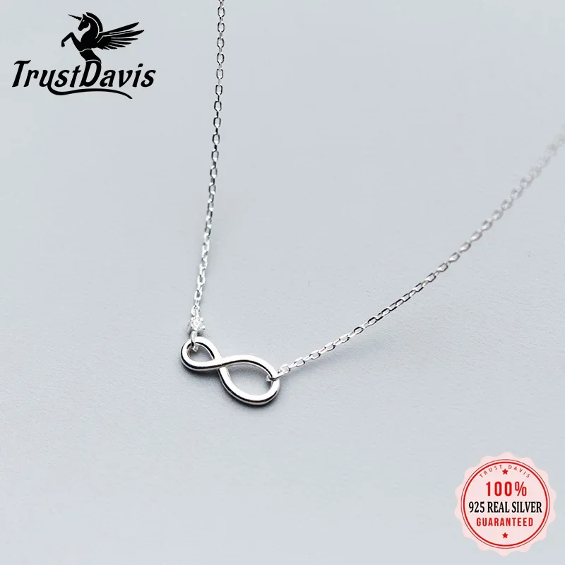 TrustDavis Real 925 Sterling Silver Infinite Pendant Choker Love Necklace For Women Girl\'s Birthday Gift Fine Jewelry DS2005