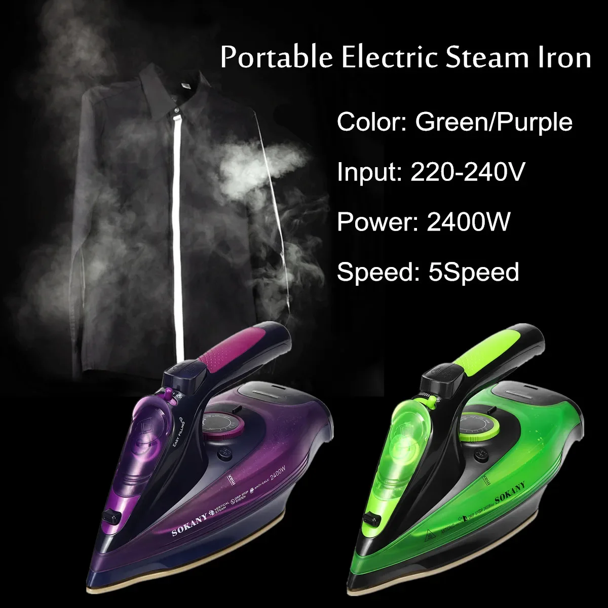 2400W Electric Rope Steam Iron Cordless Charging Steam Iron 5 Speed Adjust Clothes Ironing Steamer ABS+Ceramic Soleplate EU Plug